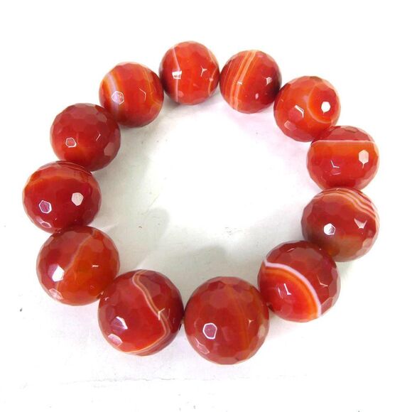 Striped Banded Agate Faceted Natural Genuine Stone Round Beaded Bracelet Heavy - Picture 1 of 6